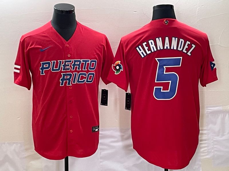 Men 2023 World Cub Puerto Rico #5 Hernandez Red Nike MLB Jersey7